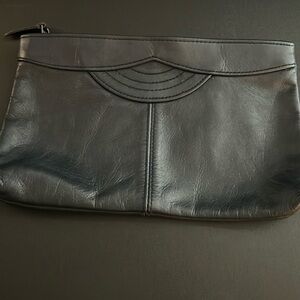 Antonia Designs Navy Leather Clutch Purse, Vintage Hong Kong.